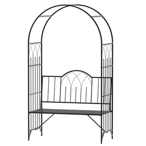 Arche à rosiers Banc de Jardin 2 Places 2 en 1 dim. 115L x 59l x 203H cm métal époxy Noir