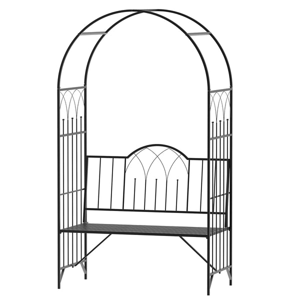 Arche à rosiers Banc de Jardin 2 Places 2 en 1 dim. 115L x 59l x 203H cm métal époxy Noir