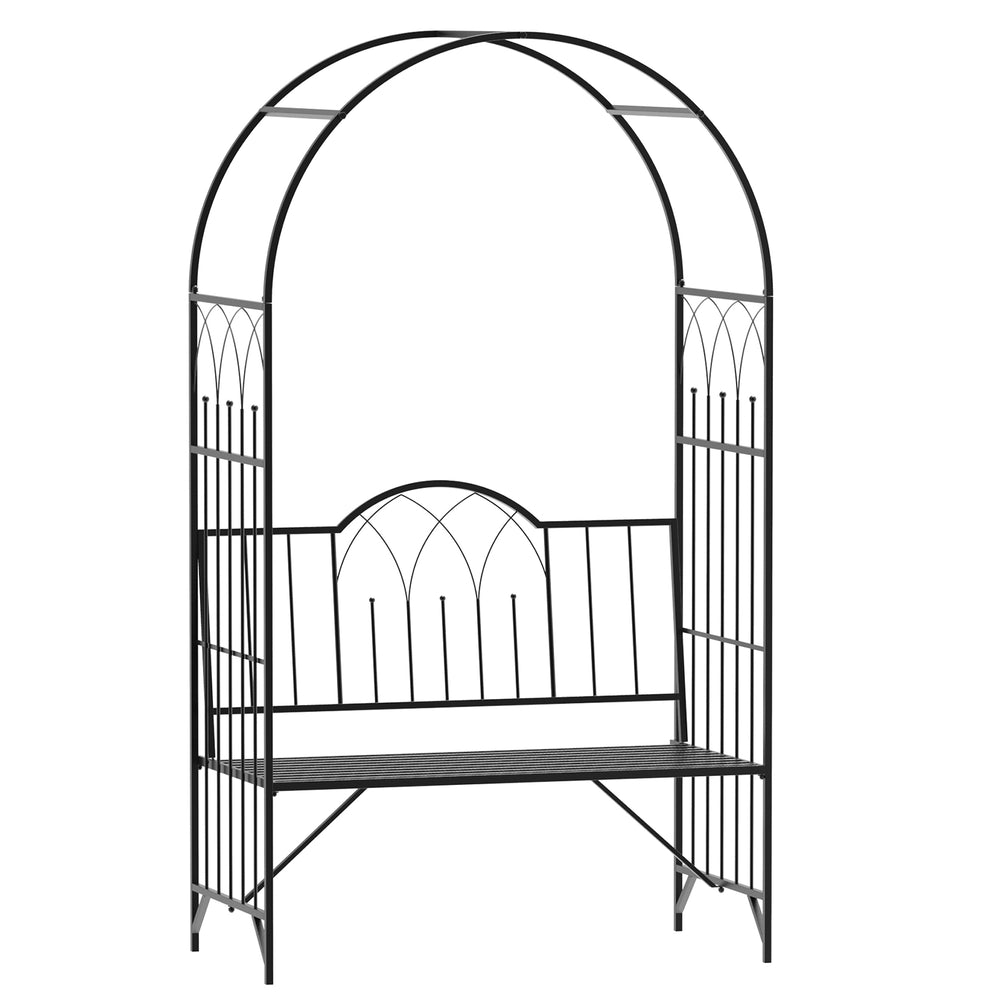 Arche à rosiers Banc de Jardin 2 Places 2 en 1 dim. 115L x 59l x 203H cm métal époxy Noir