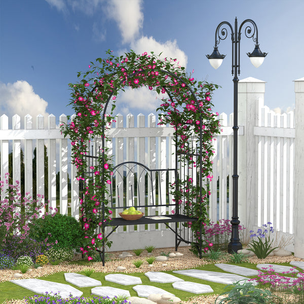 Arche à rosiers Banc de Jardin 2 Places 2 en 1 dim. 115L x 59l x 203H cm métal époxy Noir