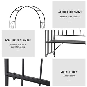 Arche à rosiers Banc de Jardin 2 Places 2 en 1 dim. 115L x 59l x 203H cm métal époxy Noir