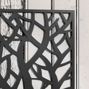 Jardinière avec treillis à motif arbres, bac à fleurs, lit surélevé, pour plantes grimpantes, légumes, fleurs, en métal, intérieur et extérieur, cour, jardin, balcon, 61 x 23 x 113 cm, noir