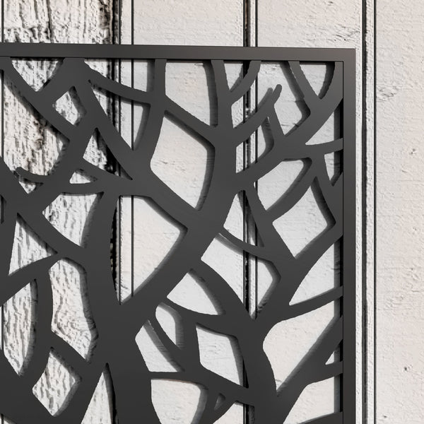 Jardinière avec treillis à motif arbres, bac à fleurs, lit surélevé, pour plantes grimpantes, légumes, fleurs, en métal, intérieur et extérieur, cour, jardin, balcon, 61 x 23 x 113 cm, noir