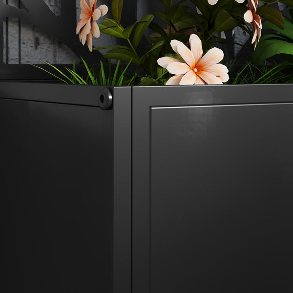 Jardinière avec treillis à motif arbres, bac à fleurs, lit surélevé, pour plantes grimpantes, légumes, fleurs, en métal, intérieur et extérieur, cour, jardin, balcon, 61 x 23 x 113 cm, noir