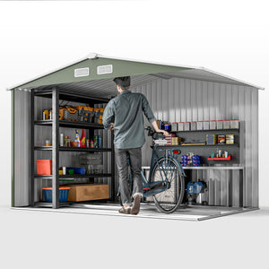 Abri de jardin en métal 5,4 m² cabane de jardin 277 x 195 x 192 cm cabanon rangement outils avec fondation, porte coulissante verrouillables et 4 aérations - vert clair