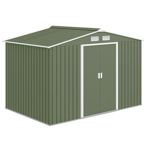Abri de jardin en métal 5,4 m² cabane de jardin 277 x 195 x 192 cm cabanon rangement outils avec fondation, porte coulissante verrouillables et 4 aérations - vert clair
