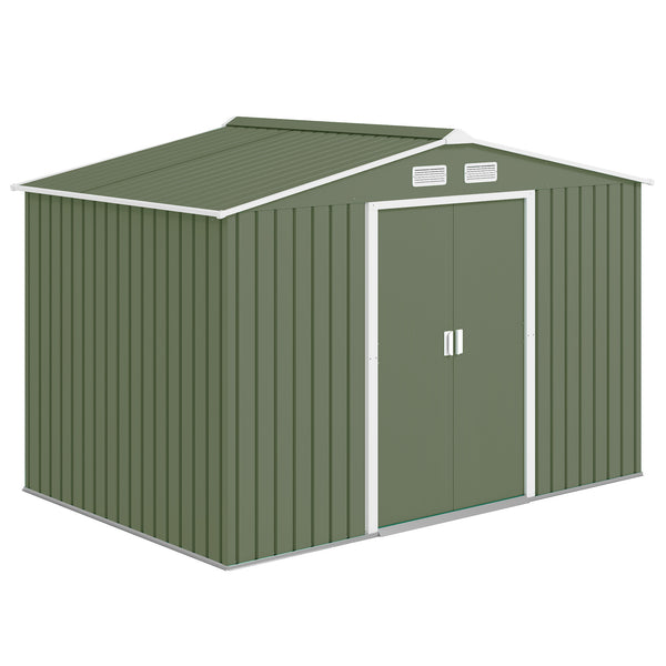 Abri de jardin en métal 5,4 m² cabane de jardin 277 x 195 x 192 cm cabanon rangement outils avec fondation, porte coulissante verrouillables et 4 aérations - vert clair
