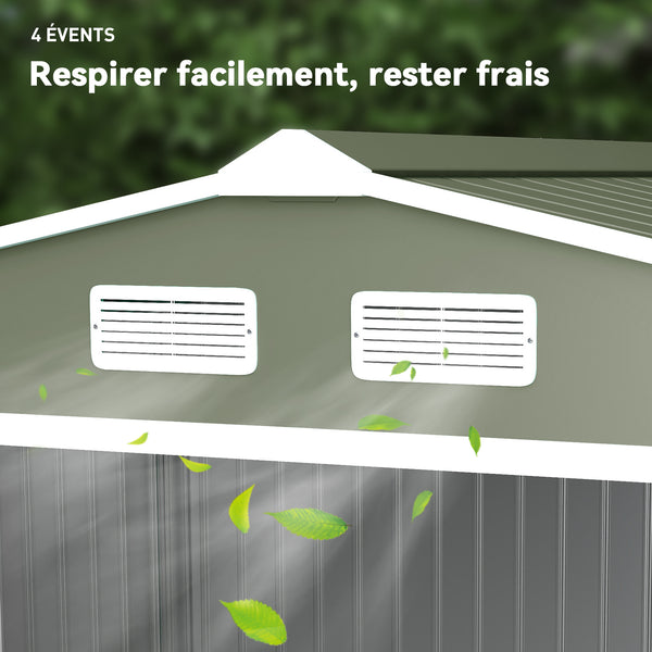 Abri de jardin en métal 5,4 m² cabane de jardin 277 x 195 x 192 cm cabanon rangement outils avec fondation, porte coulissante verrouillables et 4 aérations - vert clair