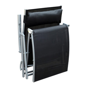 transat Chaise Longue Bain de Soleil Pliable Dossier inclinable Multi-Positions têtière fournie 137L x 64l x 101H cm métal époxy textilène Noir