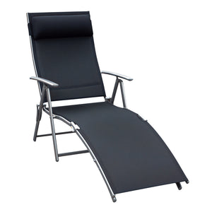transat Chaise Longue Bain de Soleil Pliable Dossier inclinable Multi-Positions têtière fournie 137L x 64l x 101H cm métal époxy textilène Noir