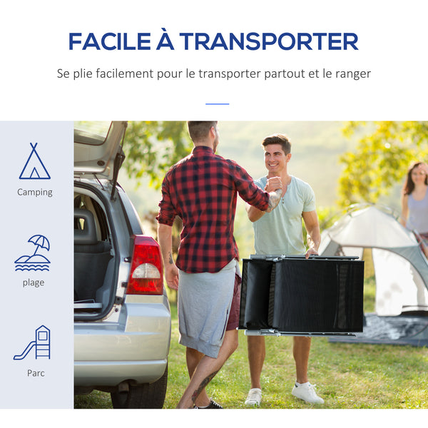 transat Chaise Longue Bain de Soleil Pliable Dossier inclinable Multi-Positions têtière fournie 137L x 64l x 101H cm métal époxy textilène Noir