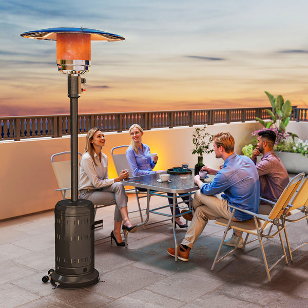 Chauffage exterieur terrasse, parasol chauffant gaz portable 11 KW niveaux de chauffe réglable avec protection anti-basculement et roulettes pour jardin, surface chauffable 7 m², noir