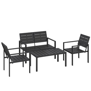 Salon de jardin extérieur 4 pièces avec canapé 2 places, 2 chaises et table basse, mobilier de jardin terrasse veranda, noir
