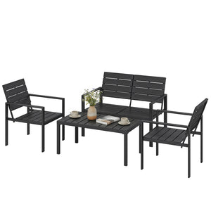 Salon de jardin extérieur 4 pièces avec canapé 2 places, 2 chaises et table basse, mobilier de jardin terrasse veranda, noir