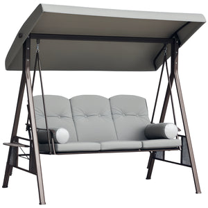 Balancelle de jardin 3 places grand confort toit inclinaison réglable coussins plateaux rétractables polyester filé gris clair
