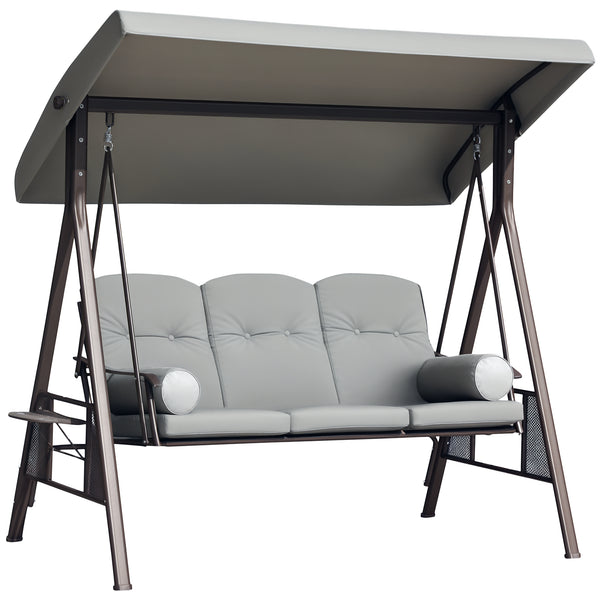 Balancelle de jardin 3 places grand confort toit inclinaison réglable coussins plateaux rétractables polyester filé gris clair