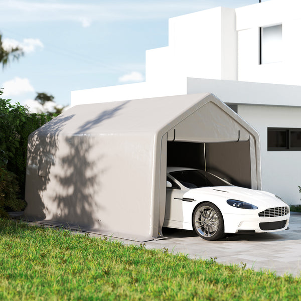 Carport tente de garage 3 x 5,2 m, abri voiture extérieur, tente de stockage avec porte enroulable amovible, carport pour voiture, camion, bateau, gris