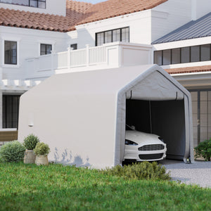 Carport tente de garage 3 x 5,2 m, abri voiture extérieur, tente de stockage avec porte enroulable amovible, carport pour voiture, camion, bateau, gris