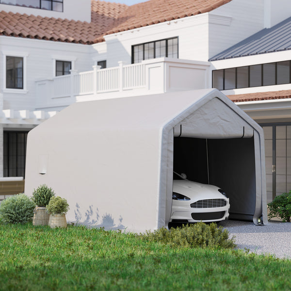 Carport tente de garage 3 x 5,2 m, abri voiture extérieur, tente de stockage avec porte enroulable amovible, carport pour voiture, camion, bateau, gris