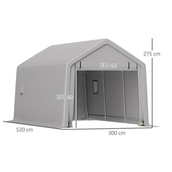 Carport tente de garage 3 x 5,2 m, abri voiture extérieur, tente de stockage avec porte enroulable amovible, carport pour voiture, camion, bateau, gris