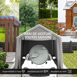 Carport tente de garage 3 x 5,2 m, abri voiture extérieur, tente de stockage avec porte enroulable amovible, carport pour voiture, camion, bateau, gris