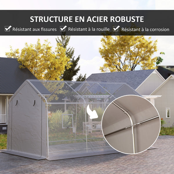 Carport tente de garage 3 x 5,2 m, abri voiture extérieur, tente de stockage avec porte enroulable amovible, carport pour voiture, camion, bateau, gris