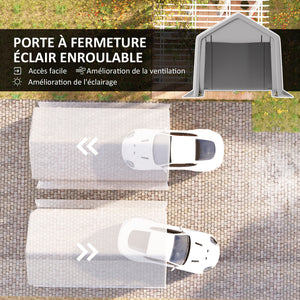 Carport tente de garage 3 x 5,2 m, abri voiture extérieur, tente de stockage avec porte enroulable amovible, carport pour voiture, camion, bateau, gris