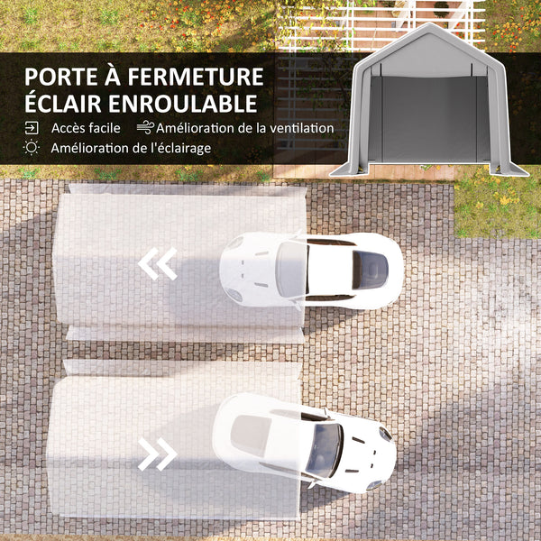 Carport tente de garage 3 x 5,2 m, abri voiture extérieur, tente de stockage avec porte enroulable amovible, carport pour voiture, camion, bateau, gris