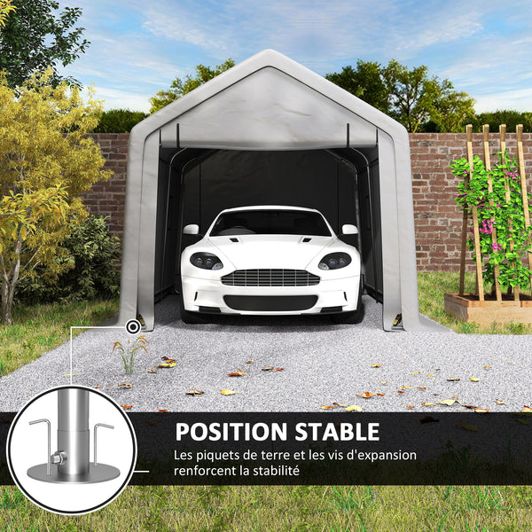 Carport tente de garage 3 x 5,2 m, abri voiture extérieur, tente de stockage avec porte enroulable amovible, carport pour voiture, camion, bateau, gris