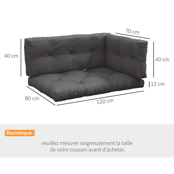 Ensemble de 3 coussins d'extérieur pour banquette canapé 1 coussin d'assise 1 coussins de dossier et 1 coussin latéral gris