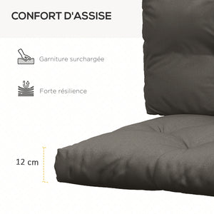 Ensemble de 3 coussins d'extérieur pour banquette canapé 1 coussin d'assise 1 coussins de dossier et 1 coussin latéral gris