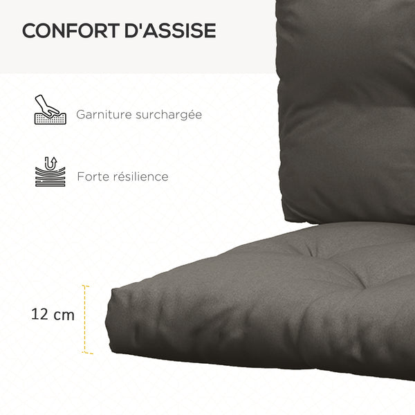Ensemble de 3 coussins d'extérieur pour banquette canapé 1 coussin d'assise 1 coussins de dossier et 1 coussin latéral gris