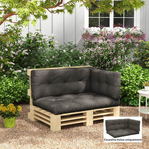 Ensemble de 3 coussins d'extérieur pour banquette canapé 1 coussin d'assise 1 coussins de dossier et 1 coussin latéral gris
