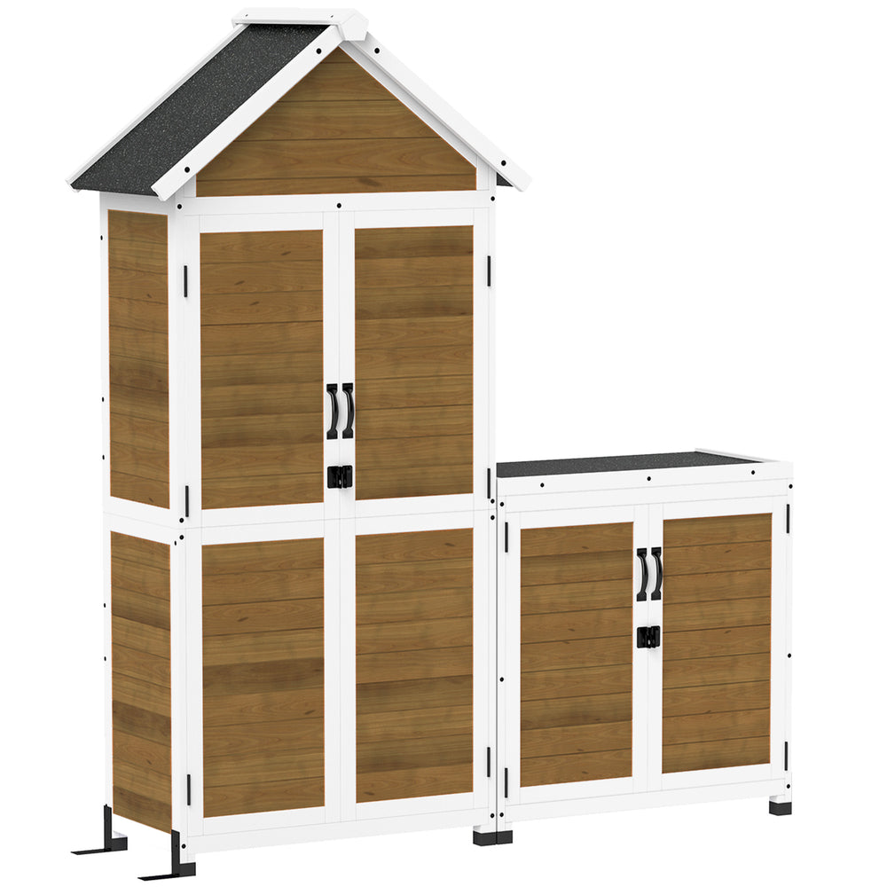 Abri de jardin + armoire de rangement en bois, cabane de jardin extérieur intérieur avec toit incliné en asphalte, étagères et portes verrouillables, armoire à outils pour balcon, naturel