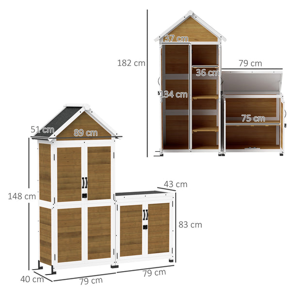 Abri de jardin + armoire de rangement en bois, cabane de jardin extérieur intérieur avec toit incliné en asphalte, étagères et portes verrouillables, armoire à outils pour balcon, naturel