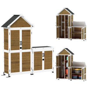 Abri de jardin + armoire de rangement en bois, cabane de jardin extérieur intérieur avec toit incliné en asphalte, étagères et portes verrouillables, armoire à outils pour balcon, naturel