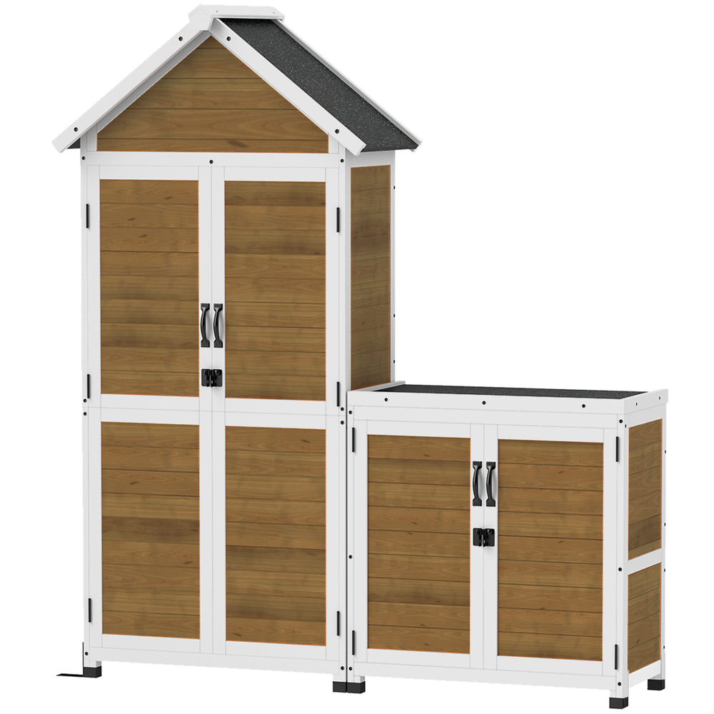 Abri de jardin + armoire de rangement en bois, cabane de jardin extérieur intérieur avec toit incliné en asphalte, étagères et portes verrouillables, armoire à outils pour balcon, naturel