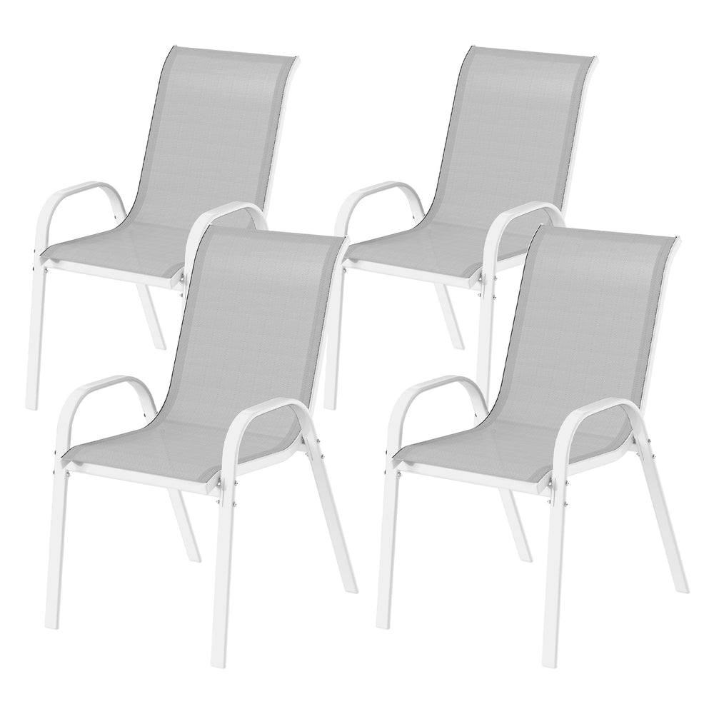 Lot de 4 chaises de jardin, chaises empilables, dossier haut incliné, tissu en maille respirante, cadre en acier, gris