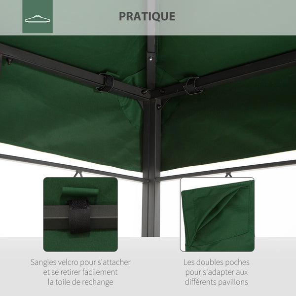 Toile de rechange pour pavillon tonnelle tente 3 x 4 m polyester haute densité 180 g/m² vert