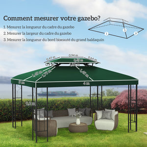 Toile de rechange pour pavillon tonnelle tente 3 x 4 m polyester haute densité 180 g/m² vert