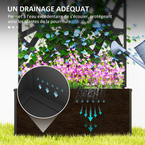 Jardinière avec treillis, brise-vue paravent, jardinière extérieure métal sur pieds ou murale, motifs de lignes, bac à fleurs rectangulaire balcon terrasse patio, 61x23x113 cm, noir