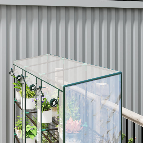 Serre de jardin PE avec étagères 3 niveaux, serre de balcon, bâche renforcée 140 g/m², châssis en acier, 2 portes zippées enroulables, pour légumes plantes fleurs, 215 x 46 x 151 cm, blanc