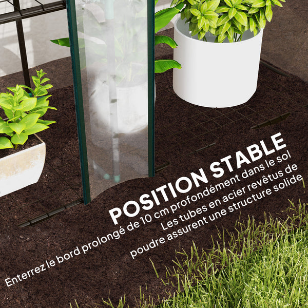 Serre de jardin PE avec étagères 3 niveaux, serre de balcon, bâche renforcée 140 g/m², châssis en acier, 2 portes zippées enroulables, pour légumes plantes fleurs, 215 x 46 x 151 cm, blanc
