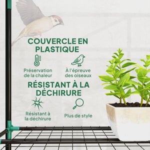 Serre de jardin PE avec étagères 3 niveaux, serre de balcon, bâche renforcée 140 g/m², châssis en acier, 2 portes zippées enroulables, pour légumes plantes fleurs, 215 x 46 x 151 cm, blanc