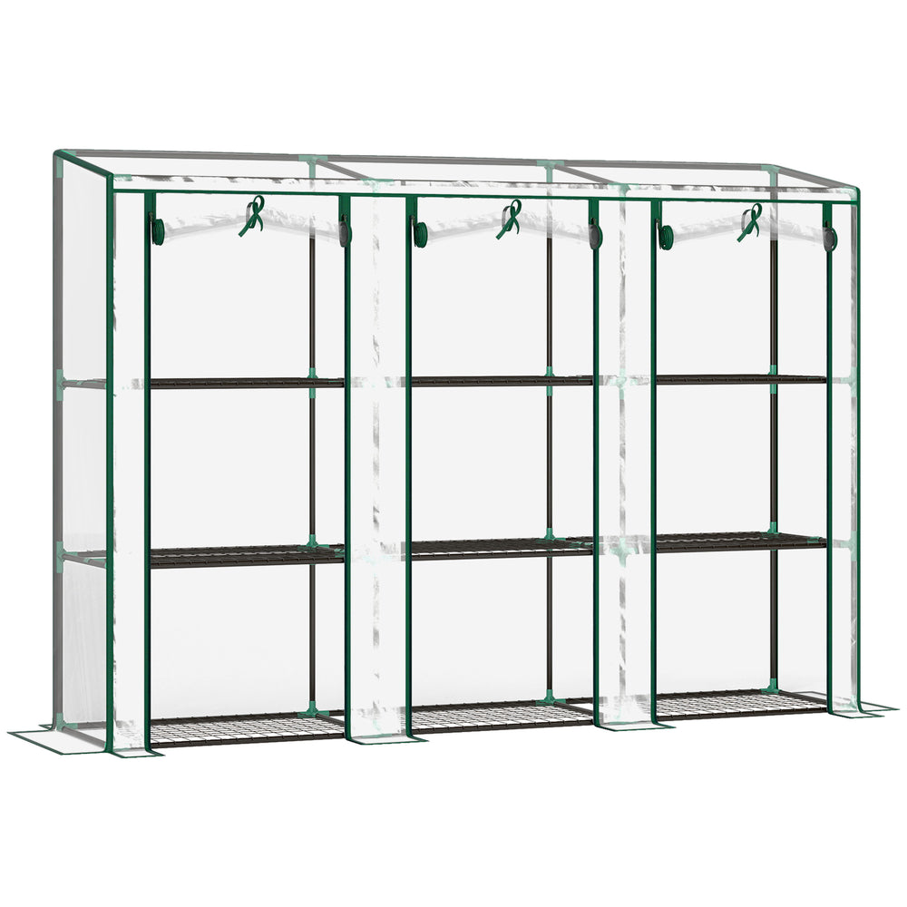 Serre de jardin PE avec étagères 3 niveaux, serre de balcon, bâche renforcée 140 g/m², châssis en acier, 2 portes zippées enroulables, pour légumes plantes fleurs, 215 x 46 x 151 cm, blanc