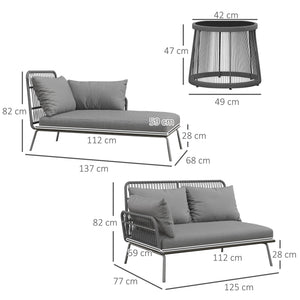 Salon de jardin extérieur d'angle moduable 4 places en résine tressée canapé de jardin extérieur avec table basse coussins grand confort inclus gris