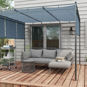 Salon de jardin extérieur d'angle moduable 4 places en résine tressée canapé de jardin extérieur avec table basse coussins grand confort inclus gris