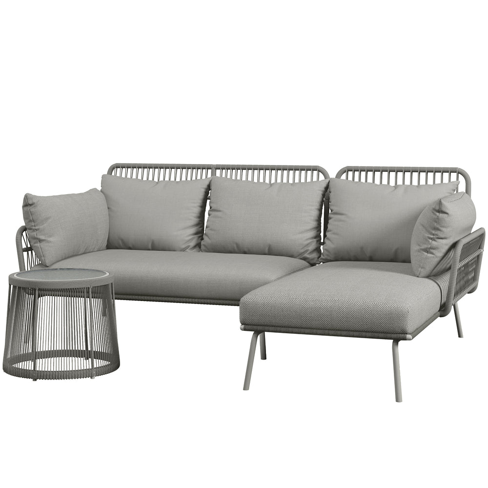 Salon de jardin extérieur d'angle moduable 4 places en résine tressée canapé de jardin extérieur avec table basse coussins grand confort inclus gris