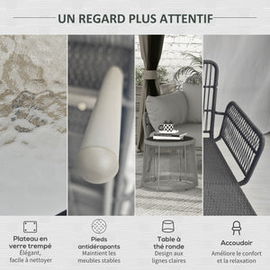 Salon de jardin extérieur d'angle moduable 4 places en résine tressée canapé de jardin extérieur avec table basse coussins grand confort inclus gris