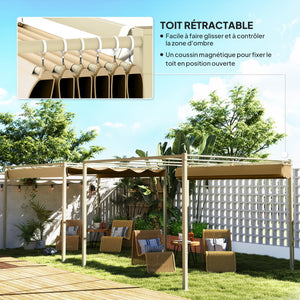 Pergola Rétractable Coulissante 3 x 3 m, tonnelle de Jardin à fixation magnétique Tissu Polyester Haute densité 180g/m² résistant aux UV, pour patios, jardin, terrasse, arrière-cours, kaki